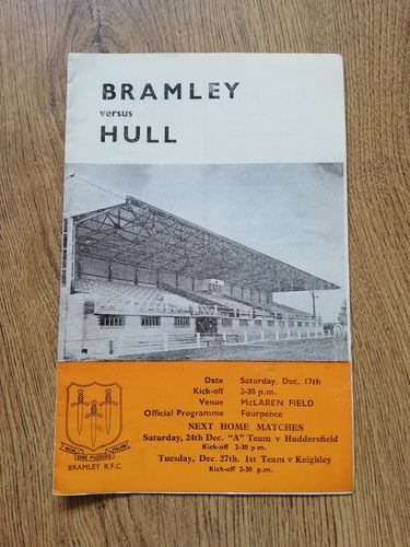Bramley v Hull Dec 1966 Rugby League Programme