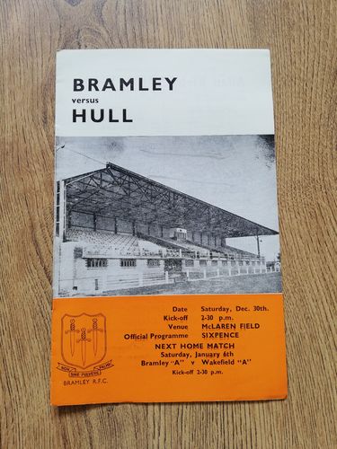 Bramley v Hull Dec 1967 Rugby League Programme