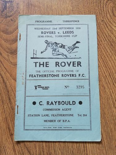 Featherstone v Leeds Sept 1959 Yorkshire Cup Semi-Final Rugby League Programme