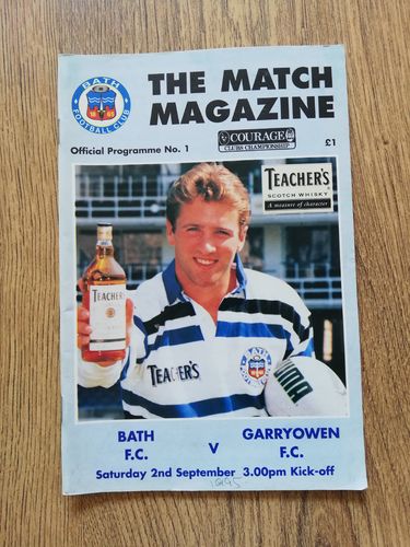 Bath v Garryowen Sept 1995 Rugby Programme