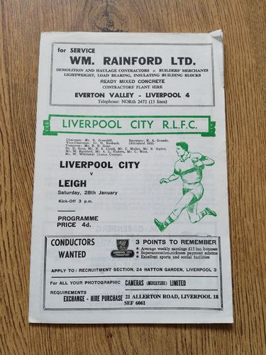 Liverpool City v Leigh Jan 1967 Rugby League Programme