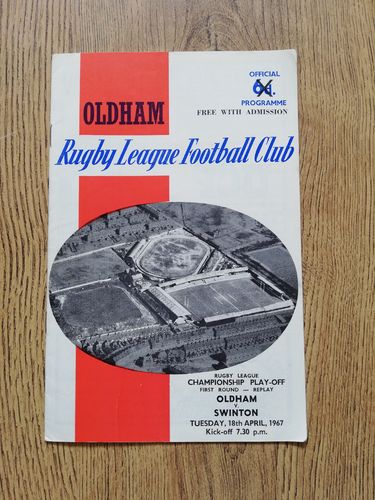 Oldham v Swinton Apr 1967 Championship Play-off Replay Rugby League Programme