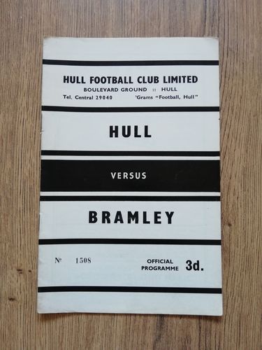 Hull v Bramley Dec 1961 Rugby League Programme