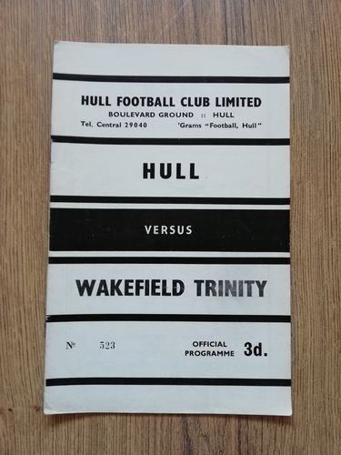 Hull v Wakefield Trinity March 1962 Rugby League Programme