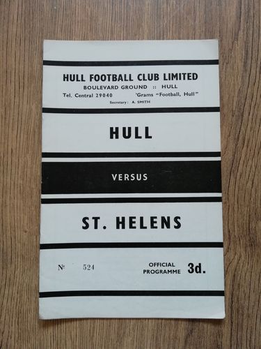 Hull v St Helens April 1962 Rugby League Programme