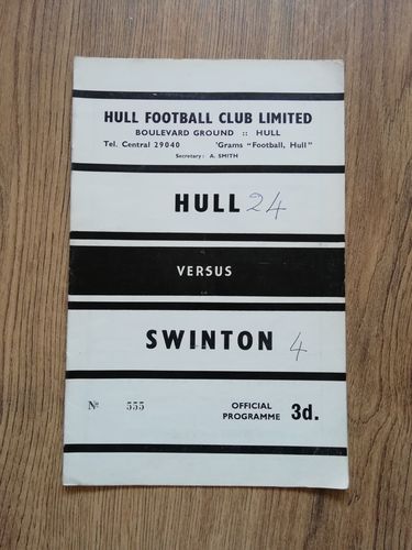 Hull v Swinton April 1962 Rugby League Programme