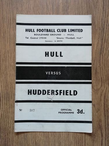 Hull v Huddersfield Sept 1962 Yorkshire Cup Rugby League Programme