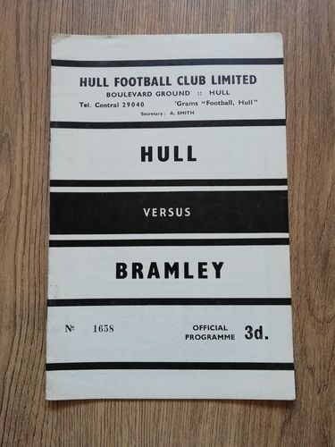 Hull v Bramley Sept 1962 Rugby League Programme