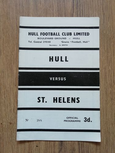 Hull v St Helens April 1963 Rugby League Programme