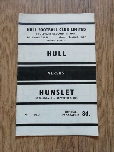 Hull v Hunslet Sept 1963 Rugby League Programme