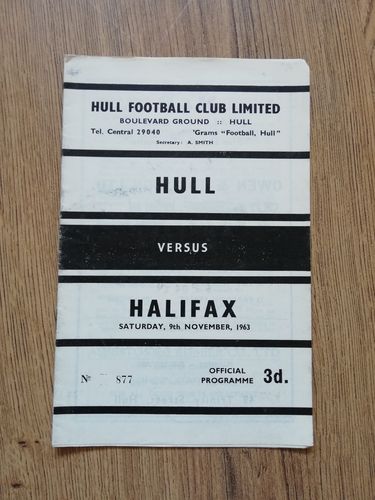 Hull v Halifax Nov 1963 Rugby League Programme
