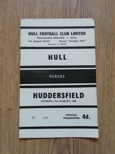 Hull v Huddersfield Aug 1964 Rugby League Programme