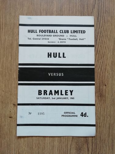 Hull v Bramley Jan 1965 Rugby League Programme