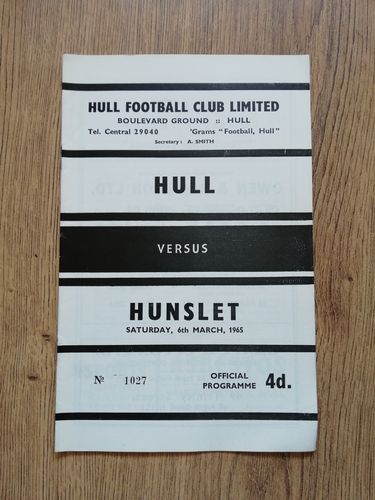 Hull v Hunslet March 1965 Rugby League Programme