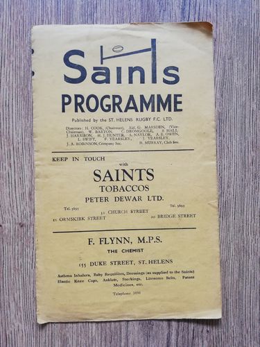St Helens v Whitehaven April 1954
