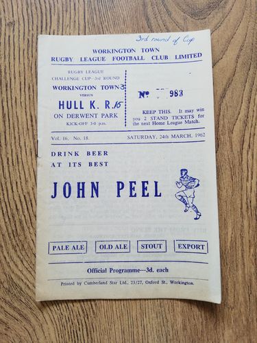 Workington Town v Hull KR March 1962 Challenge Cup Rugby League Programme