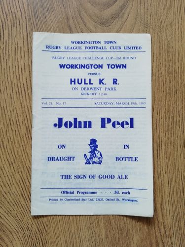 Workington Town v Hull KR March 1965 Challenge Cup Rugby League Programme
