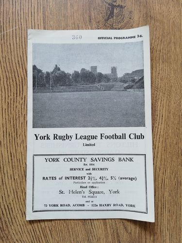 York v Barrow Oct 1962 Rugby League Programme