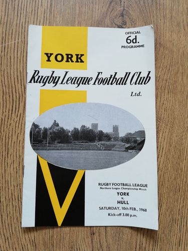 York v Hull Feb 1968 Rugby League Programme