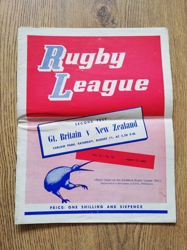 New Zealand v Great Britain 2nd Test Aug 1962 Rugby League Programme