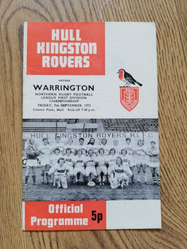 Hull KR v Warrington Sept 1973 Rugby League Programme