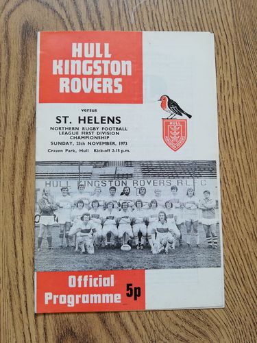 Hull KR v St Helens Nov 1973 Rugby League Programme