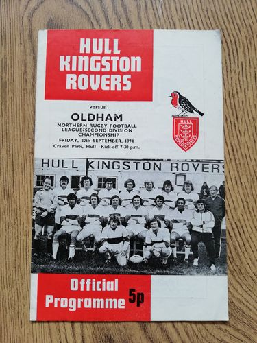 Hull KR v Oldham Sept 1974 Rugby League Programme