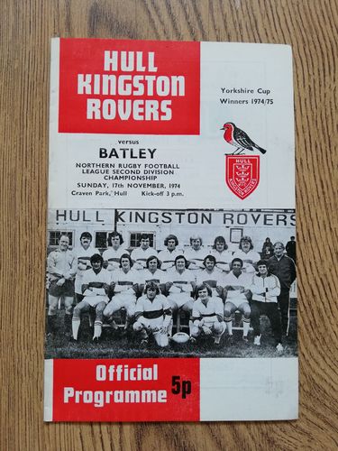 Hull KR v Batley Nov 1974 Rugby League Programme