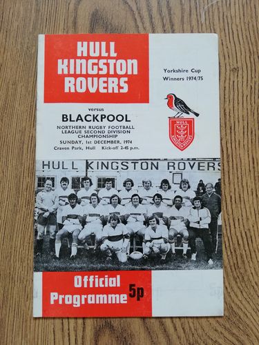 Hull KR v Blackpool Dec 1974 Rugby League Programme
