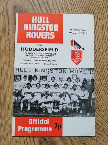 Hull KR v Huddersfield Feb 1975 Rugby League Programme