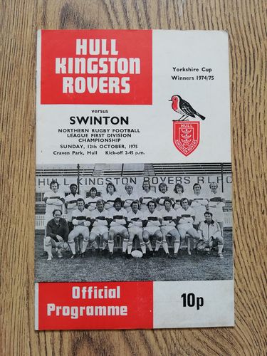 Hull KR v Swinton Oct 1975 Rugby League Programme