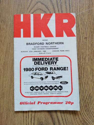 Hull KR v Bradford Northern Jan 1980 Rugby League Programme