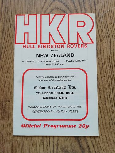 Hull KR v New Zealand Oct 1980 Rugby League Programme