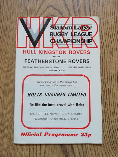 Hull KR v Featherstone Rovers Nov 1980 Rugby League Programme