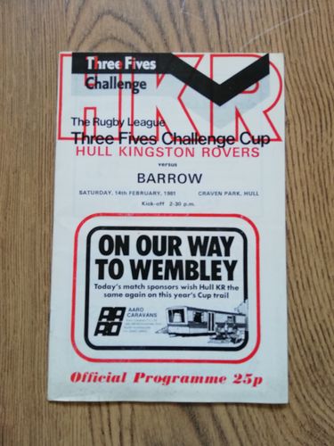 Hull KR v Barrow Feb 1981 Challenge Cup Rugby League Programme