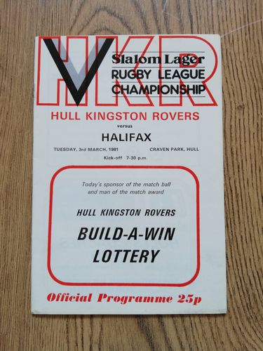 Hull KR v Halifax March 1981 Rugby League Programme