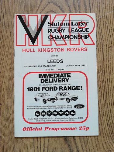 Hull KR v Leeds March 1981 Rugby League Programme