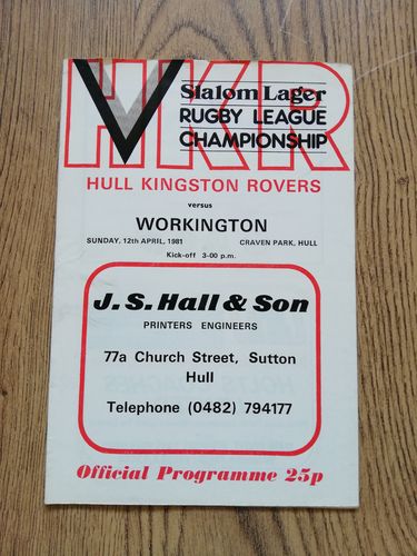 Hull KR v Workington April 1981 Rugby League Programme