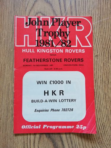 Hull KR v Featherstone Rovers Nov 1981 John Player Trophy Rugby League Programme