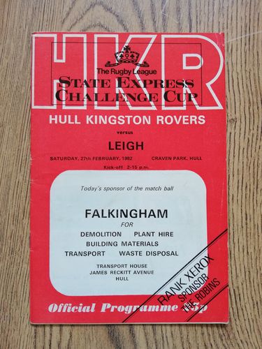 Hull KR v Leigh Feb 1982 Challenge Cup Rugby League Programme