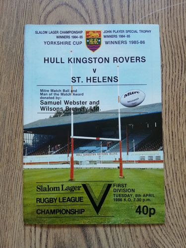 Hull KR v St Helens Apr 1986 Rugby League Programme