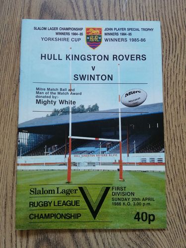 Hull KR v Swinton Apr 1986 Rugby League Programme