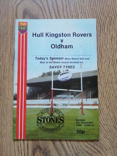 Hull KR v Oldham Nov 1986 Rugby League Programme