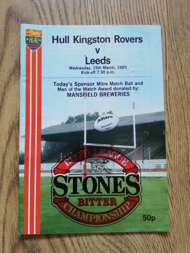 Hull KR v Leeds March 1989 Rugby League Programme