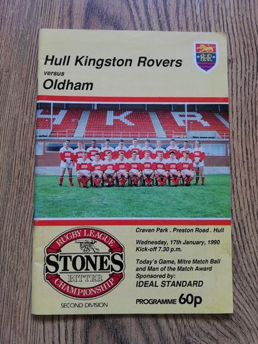 Hull KR v Oldham Jan 1990 Rugby League Programme