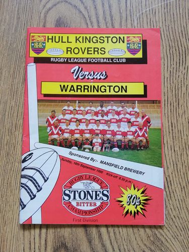 Hull KR v Warrington Sept 1990 Rugby League Programme