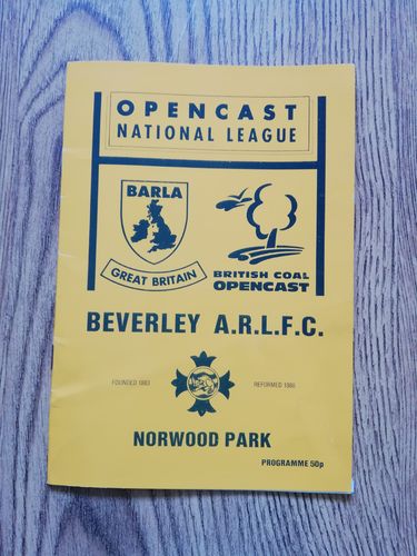 Beverley v Yew Tree Nov 1990 Yorkshire Cup Amateur Rugby League Programme