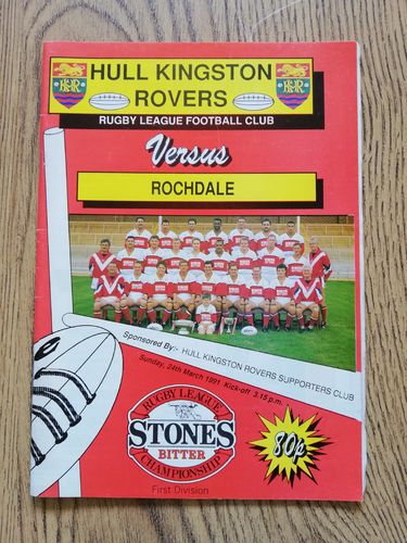 Hull KR v Rochdale March 1991 Rugby League Programme