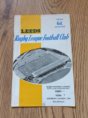 Leeds v York Nov 1967 Rugby League Programme