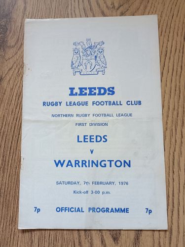 Leeds v Warrington Feb 1976 Rugby League Programme